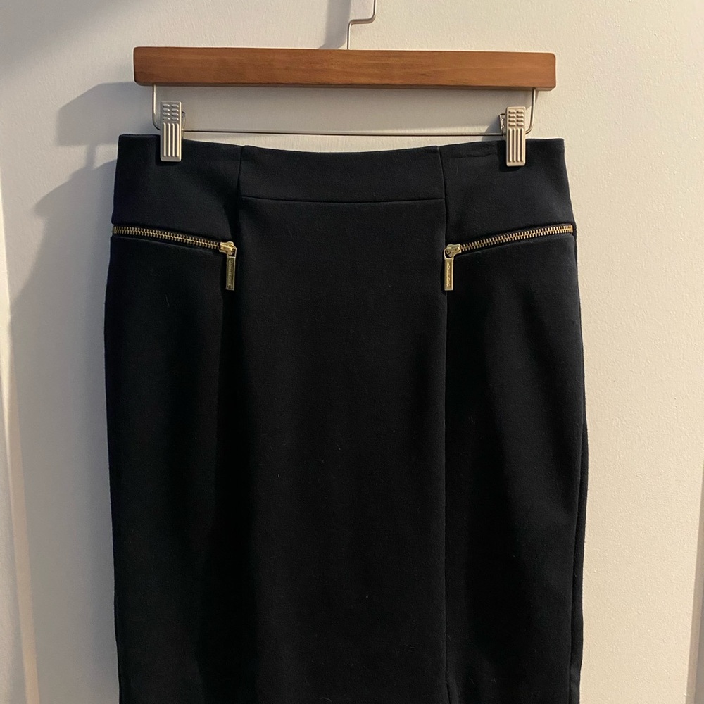 KORS Michael Kors Black Pencil Skirt with Gold Zippers